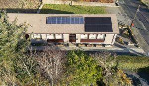 A view of the Udny Station community centre roof with solar panels.