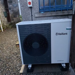 A heat pump installed outside the Grantown Hub